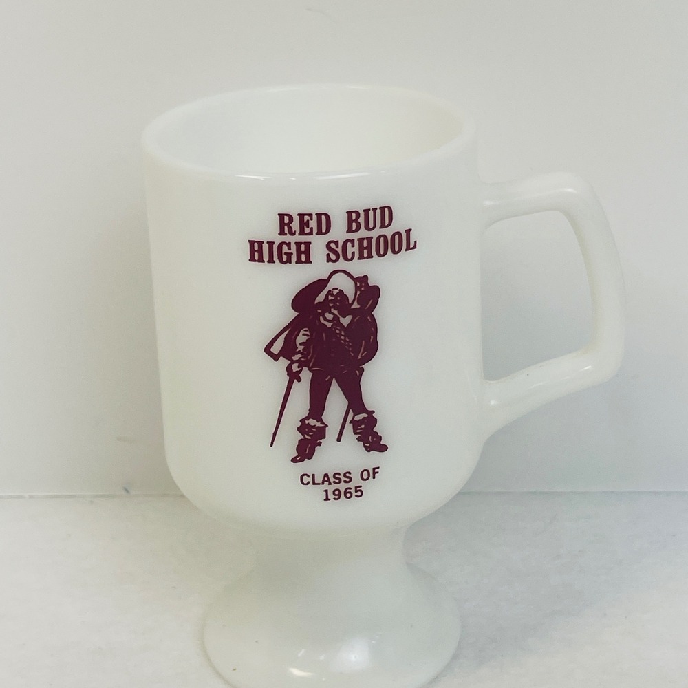 Red Bud High School Pedestal Mug White Class of 1965 Musketeer Maroon Excellent